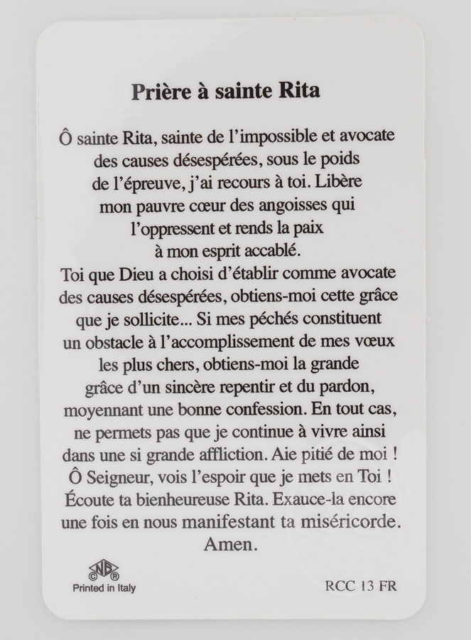 Carte de Prière Médaille Sainte Rita (pic 2)