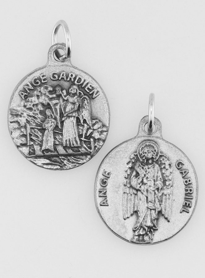 Médaille Ange gardien Protecteur en Métal Argenté - 18mm (pic 1)