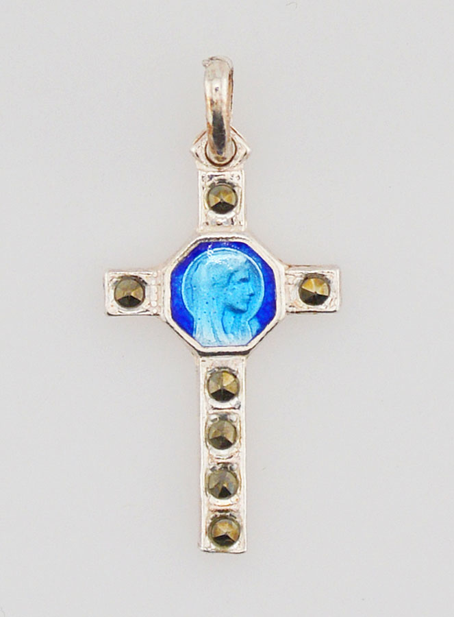 Pendentif Croix en Argent Massif et Email bleu - 20mm (pic 1)