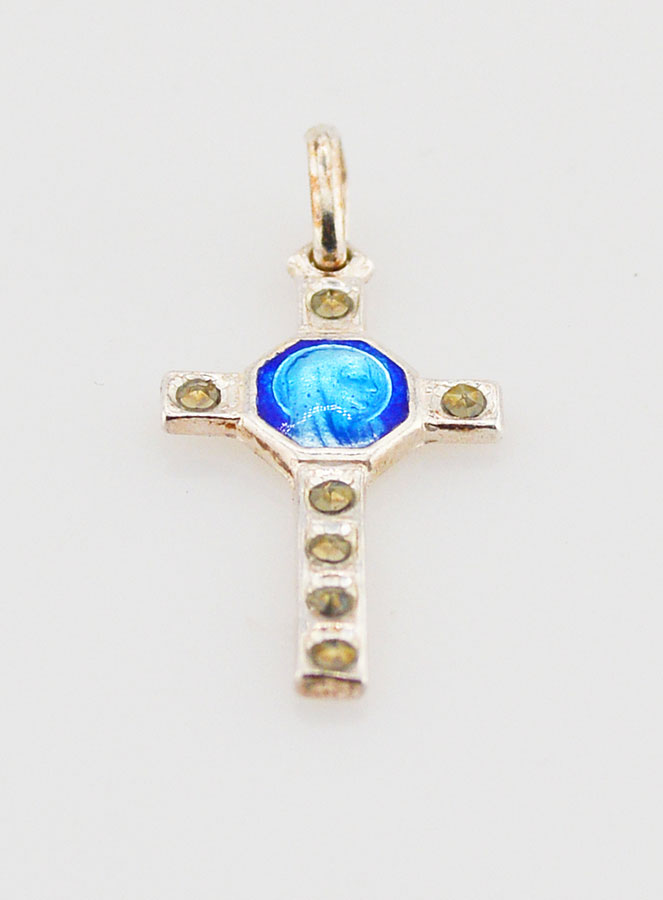 Pendentif Croix en Argent Massif et Email bleu - 20mm (pic 2)