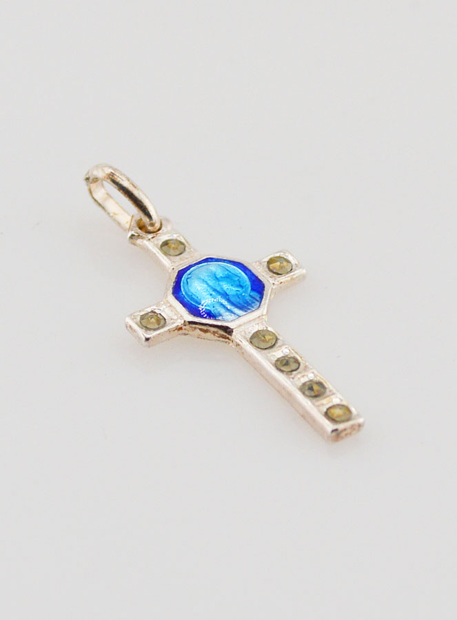 Pendentif Croix en Argent Massif et Email bleu - 20mm (pic 3)