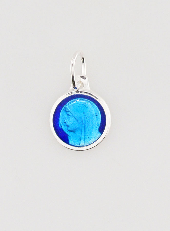 Médaille Profil Vierge Marie - Argent et Email Bleu - 10mm (pic 1)