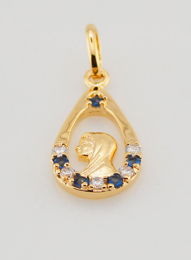 Pendentif Goutte Vierge Marie - Diamant Strass Saphir Plaqué Or (pic 2)