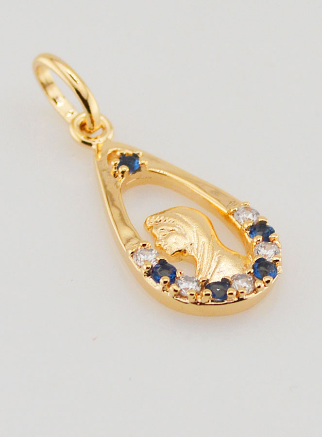 Pendentif Goutte Vierge Marie - Diamant Strass Saphir Plaqué Or (pic 3)