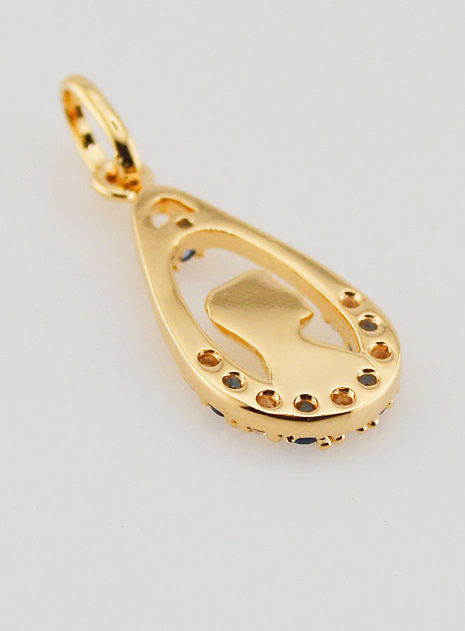 Pendentif Goutte Vierge Marie - Diamant Strass Saphir Plaqué Or (pic 4)