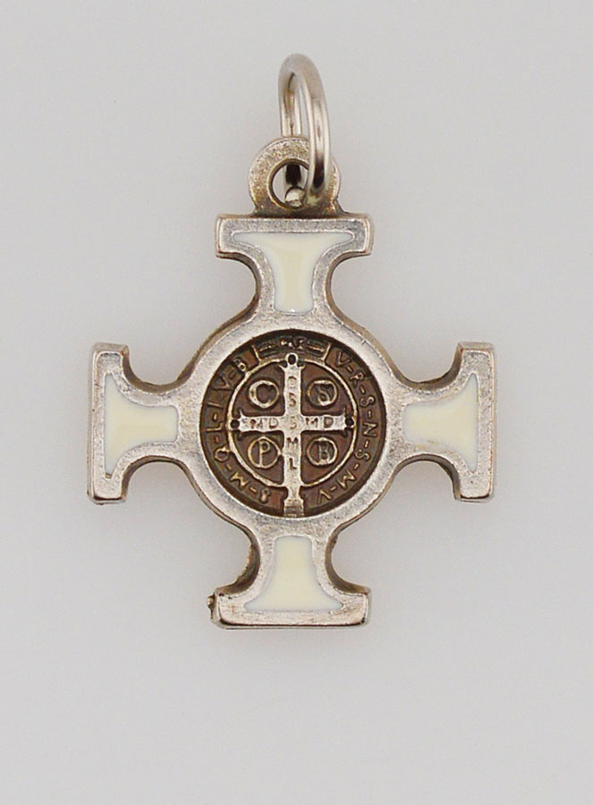 Pendentif Croix de Saint Benoit Métal - Blanc - 2cm (pic 1)