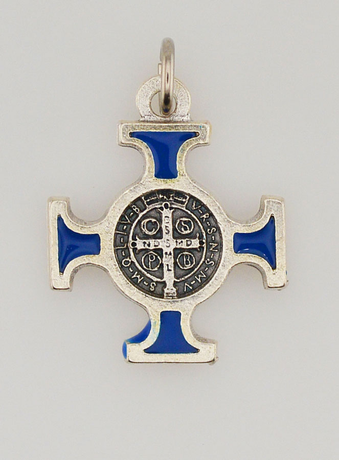 Pendentif Croix de Saint Benoit Métal - Bleu - 2cm (pic 1)