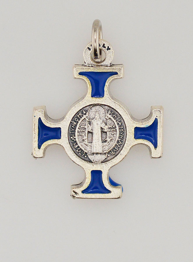 Pendentif Croix de Saint Benoit Métal - Bleu - 2cm (pic 2)