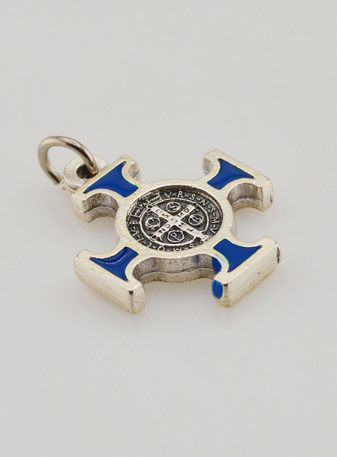Pendentif Croix de Saint Benoit Métal - Bleu - 2cm (pic 4)
