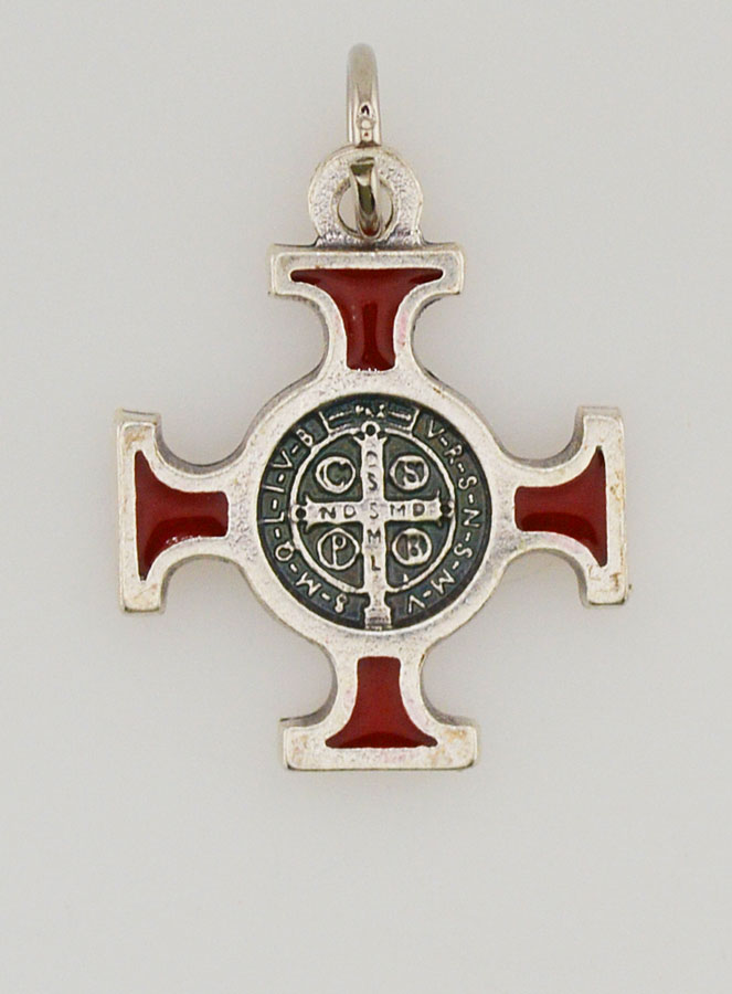 Pendentif Croix de Saint Benoit Métal - Rouge - 2cm (pic 1)