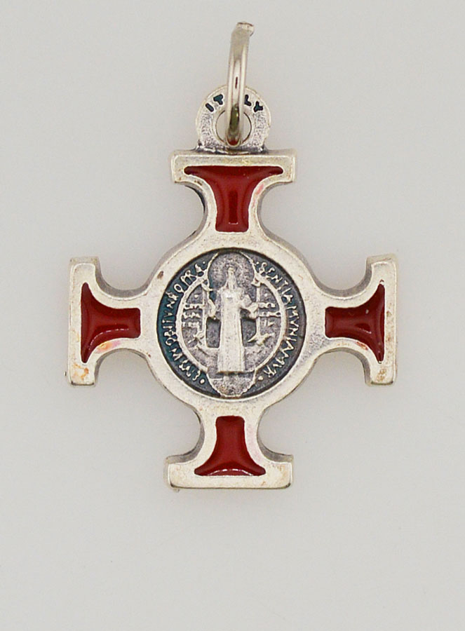 Pendentif Croix de Saint Benoit Métal - Rouge - 2cm (pic 2)