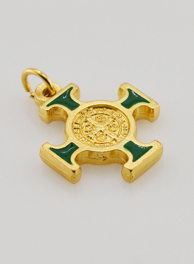 Pendentif Croix de Saint Benoit Dorée - Verte - 2cm (pic 4)