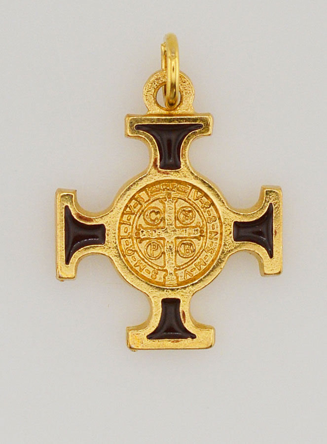 Pendentif Croix de Saint Benoit Dorée - Marron - 2cm (pic 1)