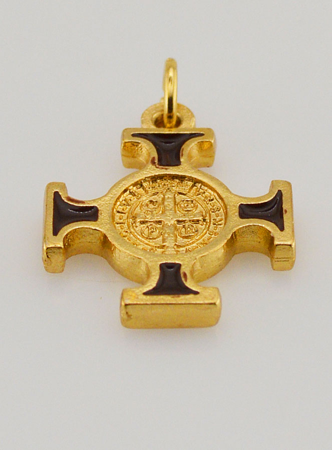 Pendentif Croix de Saint Benoit Dorée - Marron - 2cm (pic 2)
