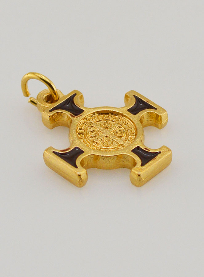Pendentif Croix de Saint Benoit Dorée - Marron - 2cm (pic 3)