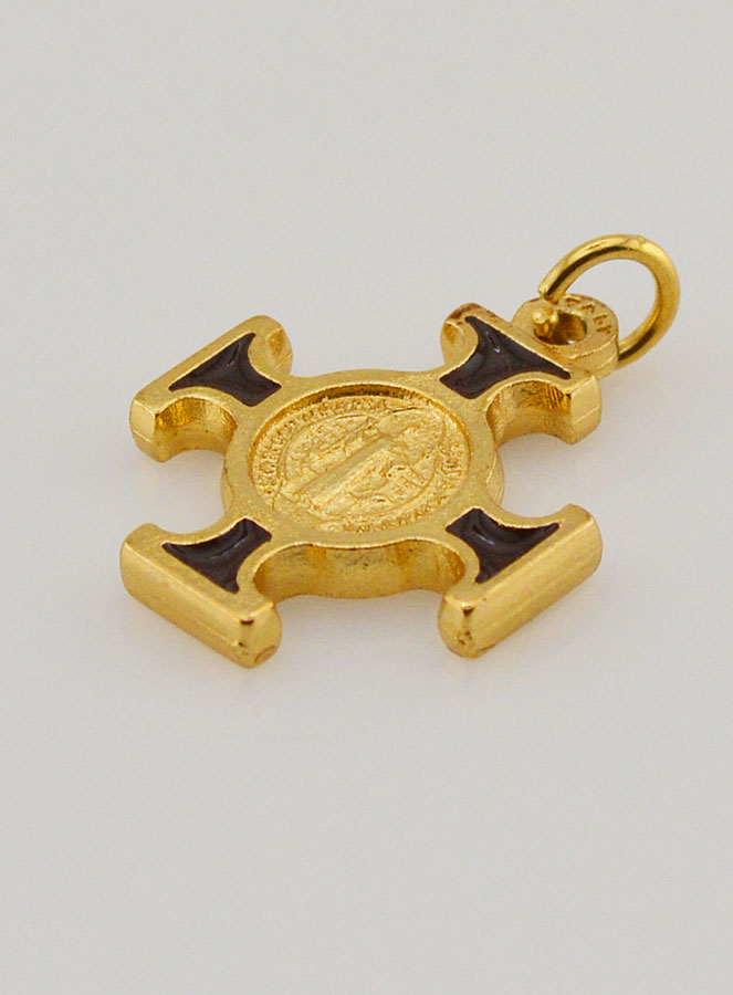 Pendentif Croix de Saint Benoit Dorée - Marron - 2cm (pic 4)