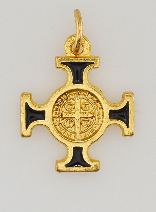 Pendentif Croix de Saint Benoit Dorée - Noir - 2cm (pic 1)