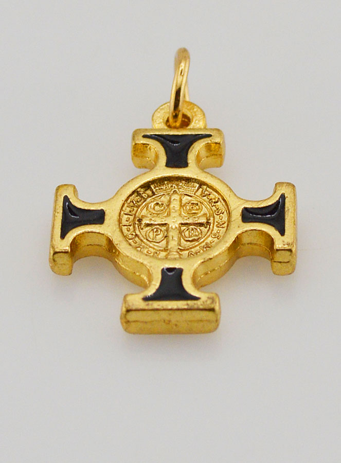 Pendentif Croix de Saint Benoit Dorée - Noir - 2cm (pic 2)