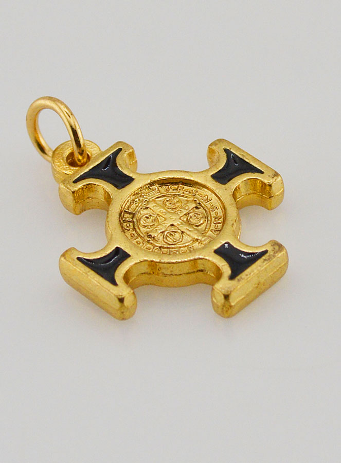 Pendentif Croix de Saint Benoit Dorée - Noir - 2cm (pic 3)