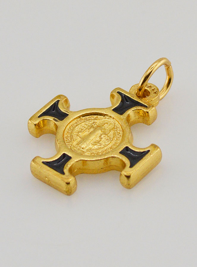 Pendentif Croix de Saint Benoit Dorée - Noir - 2cm (pic 4)
