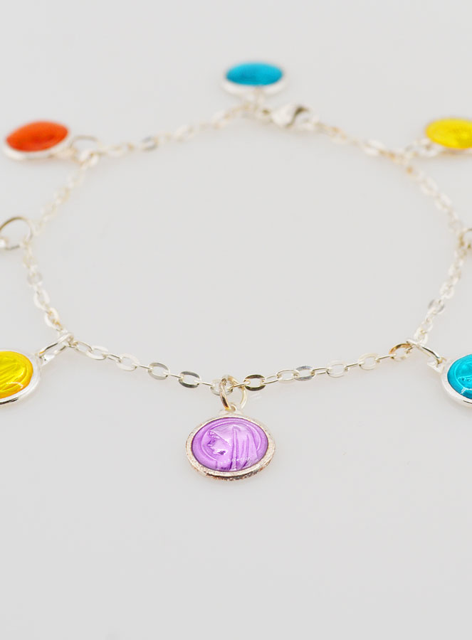 Bracelet Religieux Médailles Sainte Marie 8 Couleurs Argent Massif (pic 4)