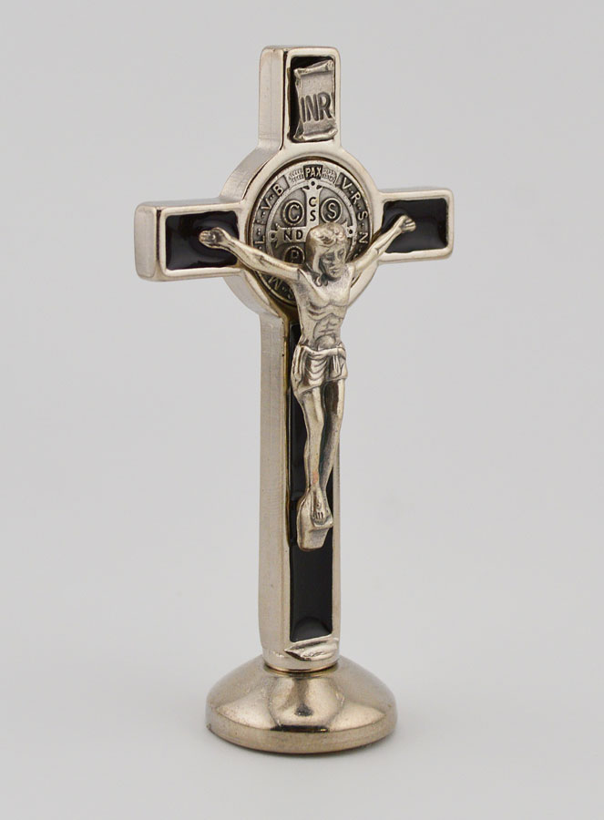 Croix de Saint Benoît Argenté sur Socle - Noir (pic 3)