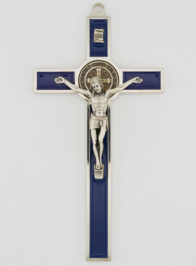 Croix de Saint Benoit 20cm - Métal Bleu (pic 1)