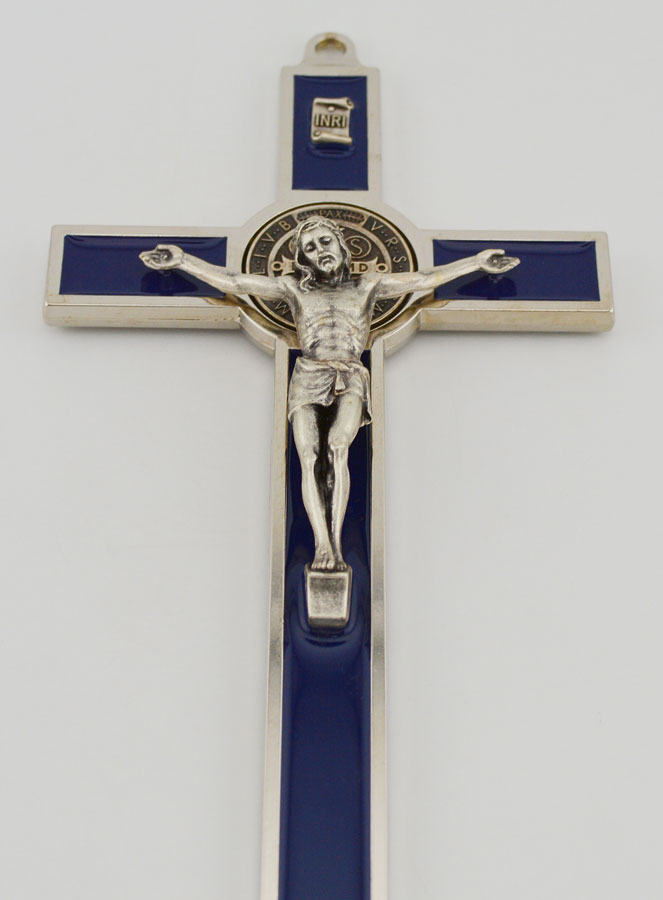 Croix de Saint Benoit 20cm - Métal Bleu (pic 2)
