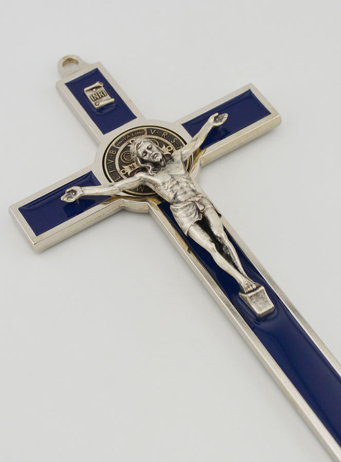 Croix de Saint Benoit 20cm - Métal Bleu (pic 3)