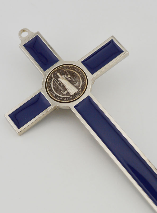 Croix de Saint Benoit 20cm - Métal Bleu (pic 4)