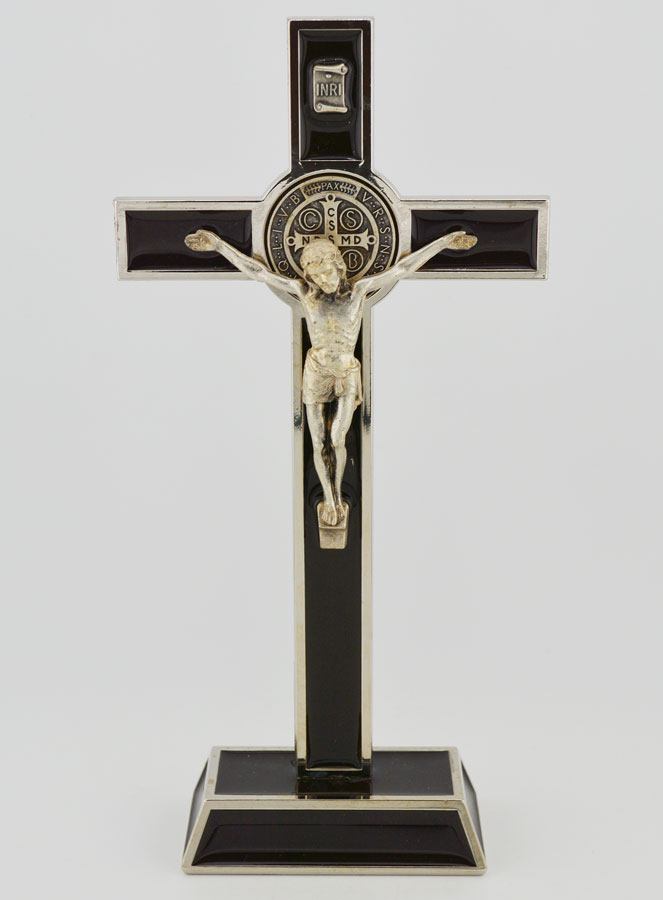 Croix de Saint Benoit sur Socle - 20cm - Métal Marron (pic 1)