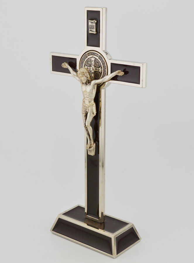 Croix de Saint Benoit sur Socle - 20cm - Métal Marron (pic 2)
