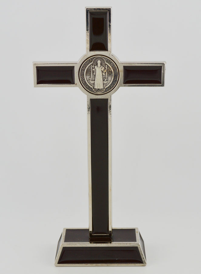 Croix de Saint Benoit sur Socle - 20cm - Métal Marron (pic 4)