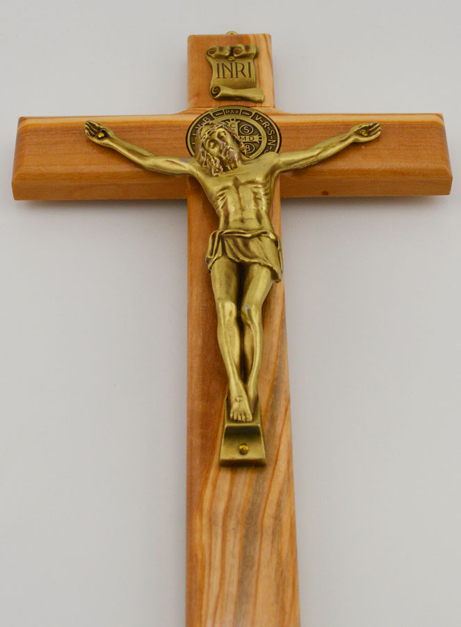 Crucifix Croix de Saint Benoit en Bois d'Olivier - 25cm (pic 2)
