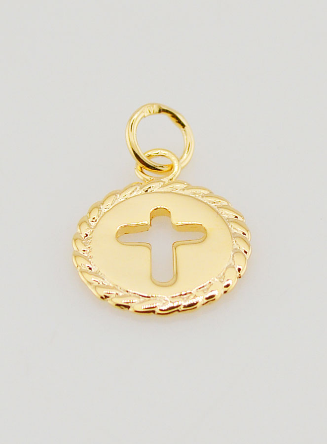 Médaille Croix en Plaqué Or 18 Carats - 13mm (pic 2)