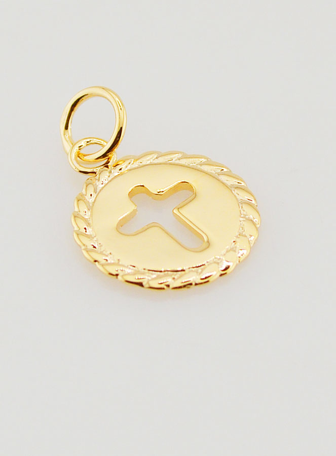 Médaille Croix en Plaqué Or 18 Carats - 13mm (pic 3)