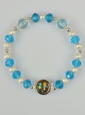 Bracelet Religieux Perles de Verre Médaille de Lourdes (pic 1)