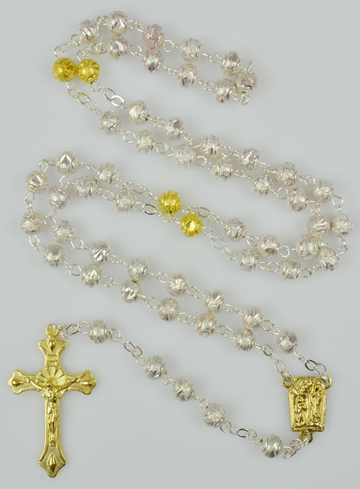 Chapelet Plaqué Or en Perles Sablées Argent et Or (pic 2)