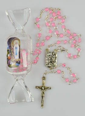 Chapelet pour Enfant Perles Roses et Boite Bonbon (pic 1)