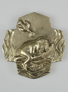 Croix Artisanale en Bronze Blanc - Le Baptême (pic 1)