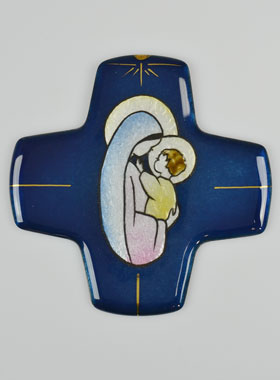 Croix Vierge à l'Enfant Jésus Carrée en Emaux (pic 1)