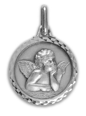 Médaille de Baptême Ange Raphaël Facettée en Argent 925/1000 (pic 1)
