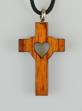 Pendentif Croix Coeur de Jésus en Bois Vernis - 3 cm (pic 1)