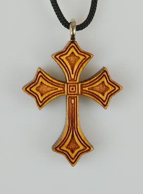Pendentif Croix Orthodoxe en Bois Vernis - 3.2 cm (pic 1)