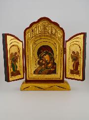 Icône Triptyque Vierge de Korsun sur Feuille d'Or - 26 cm