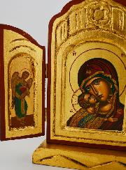 Icône Triptyque Vierge de Korsun sur Feuille d'Or - 26 cm