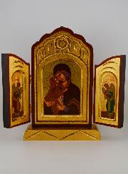 Icône Triptyque Vierge de Vladimir sur Feuille d'Or - 26 cm