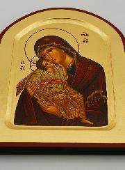 Icône Byzantine Vierge de Tendresse Arrondie - Feuille d'Or - 17 cm