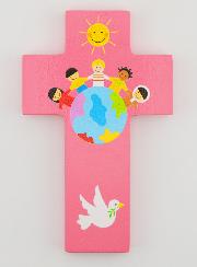 Croix en Bois Enfants du Monde Rose