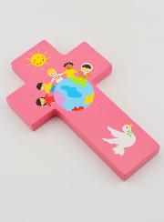 Croix en Bois Enfants du Monde Rose